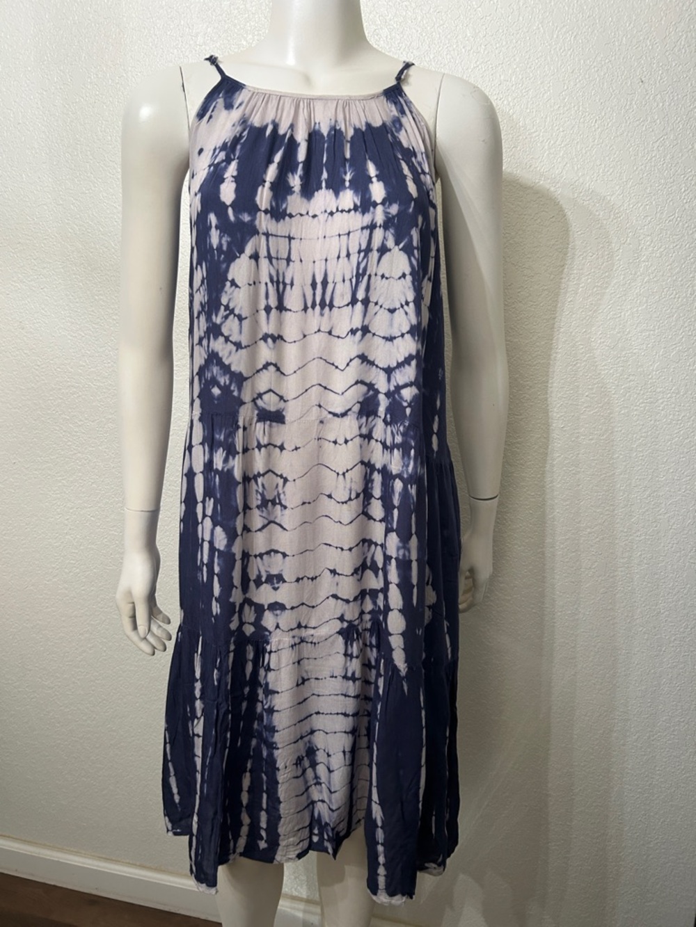 Women's Navy and White Tie-Dye  Dress or Halter Beach Cover-Up
